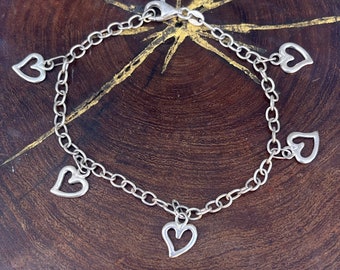 Vintage Sterling Silver Link Bracelet With Heart charms Chain Tennis Bracelet Vintage Sterling Classic Jewelry