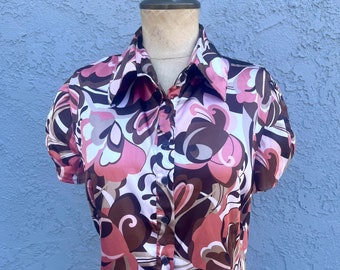 Y2k Short Sleeve Blouse in Medium 90's Groovy Pink Girly Britney Top