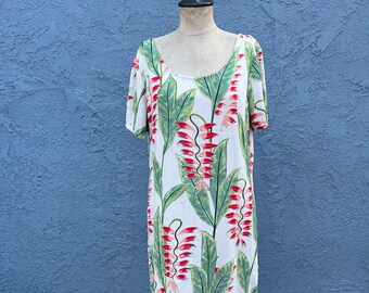 Vintage Maxi Dress Hawaiian Tropical Helonica Print Medium Beach resort wear