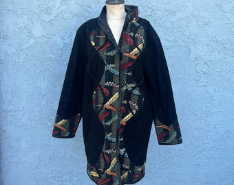 Vintage Quilted Jacket Bohemian Duster 90's Art to wear Clothing Womens M/L Coat