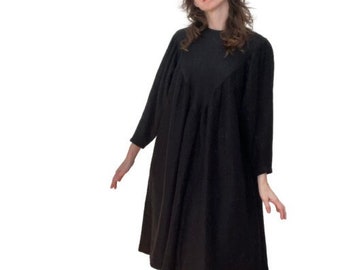 80's Minimalist Shift Dress Black Midi Modern Womens Clothing in Medium