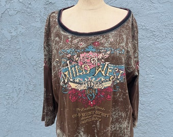 Y2k Cowgirl top Western Rodeo Plus Size 1X verzierten Ed Hardy style