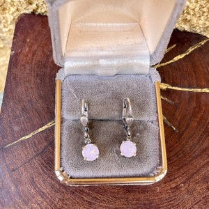 Vintage Rhinestone Earrings Sterling Silver with pink crystals Drop Flapper Art Deco Jewelry