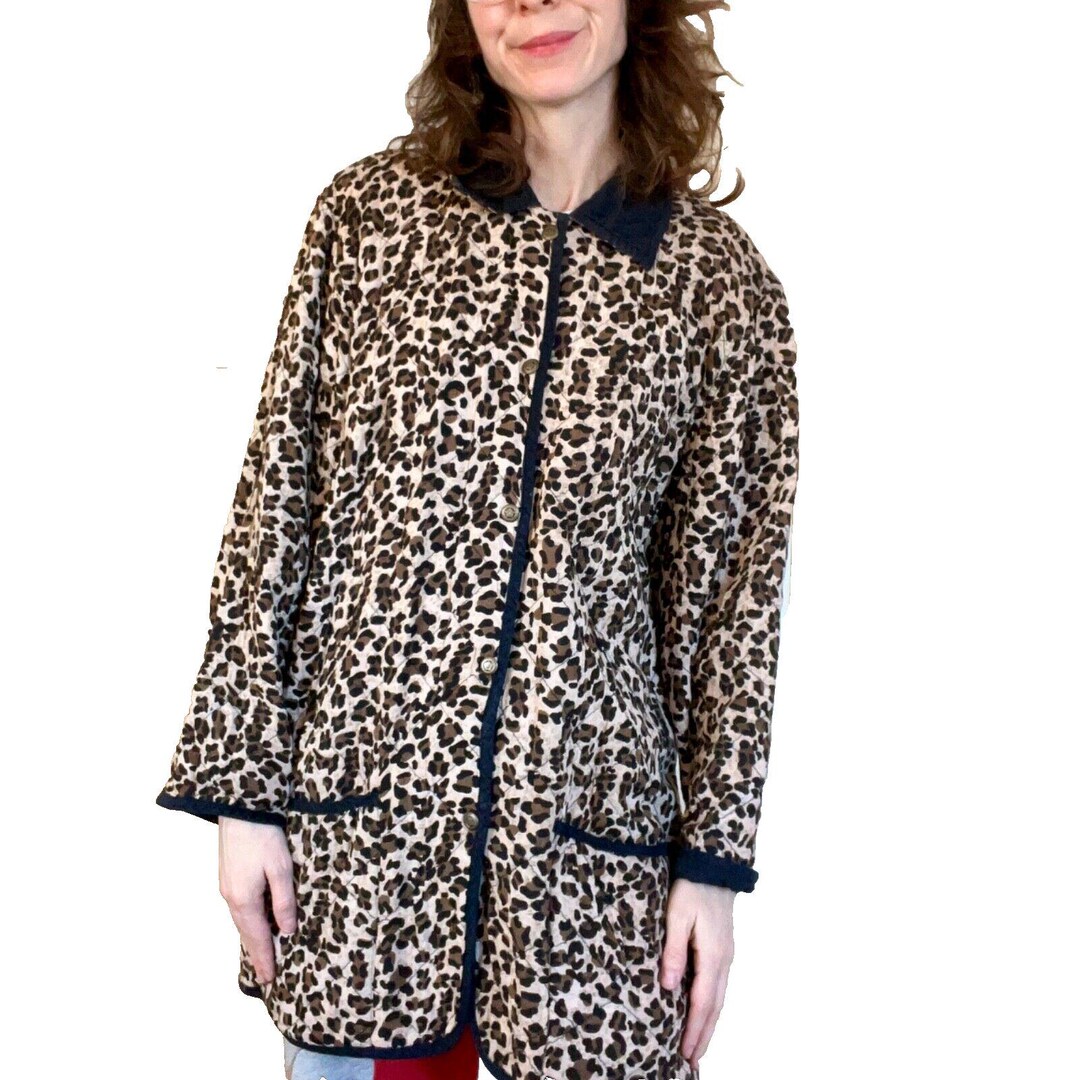 Chico's Women's Animal Print Quilted Jacket Size Medium Barn Coat Style ...