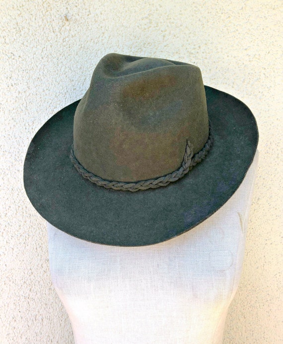 Vintage Hunter Green Cowboy Hat Bohemian Wool Felt