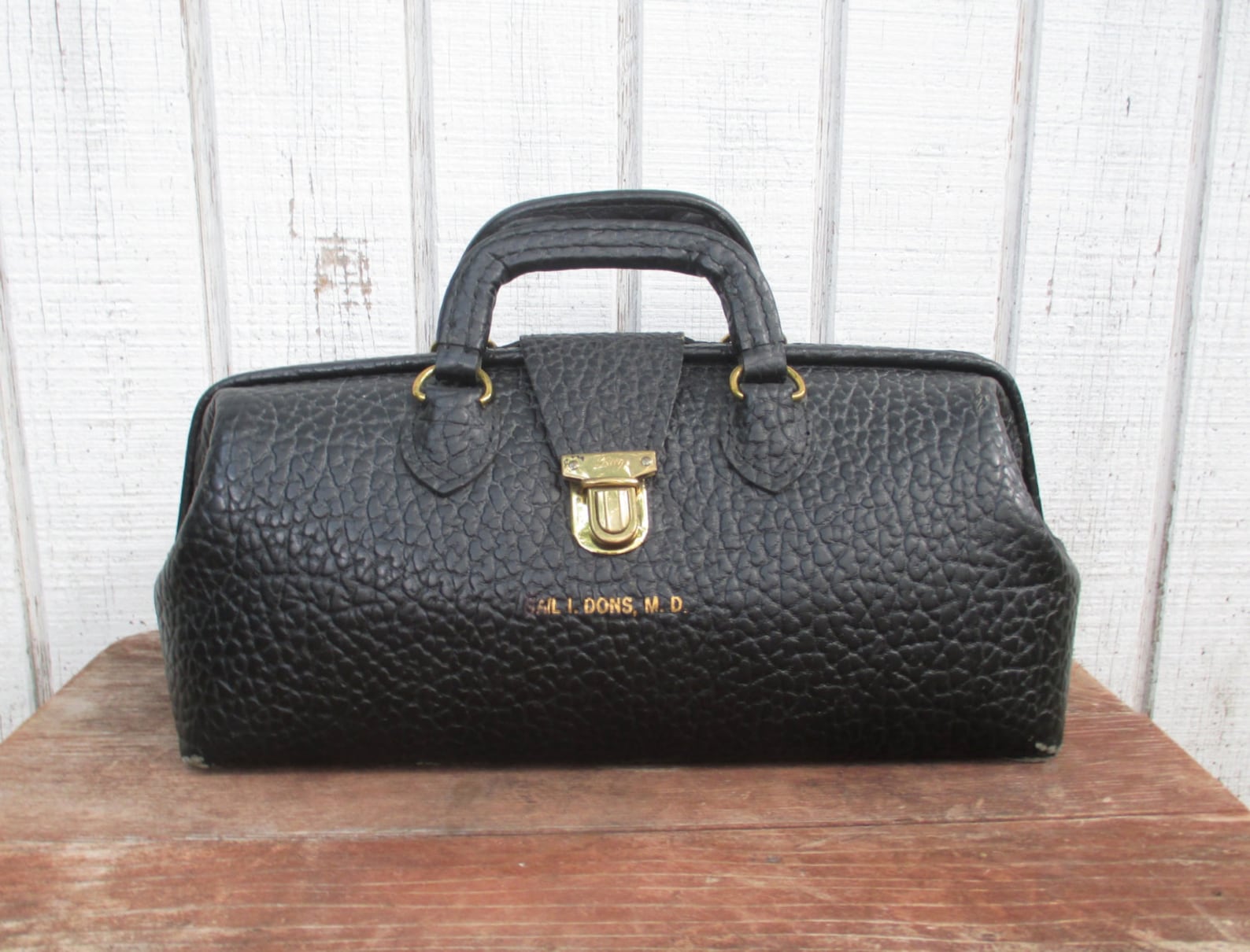 Vintage 50s Doctors Bag Walrus Leather Purse Black Leather Etsy