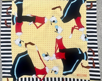 Olive Oyl Moschino Bufanda Vintage Seda bolsillo cuadrado Diseñador