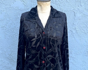 Blusa vintage de terciopelo desgastado, talla pequeña, estilo gótico caprichoso de los 90
