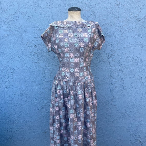 Vintage 50s Dress Mid Century Atomic Clothing in … - image 1