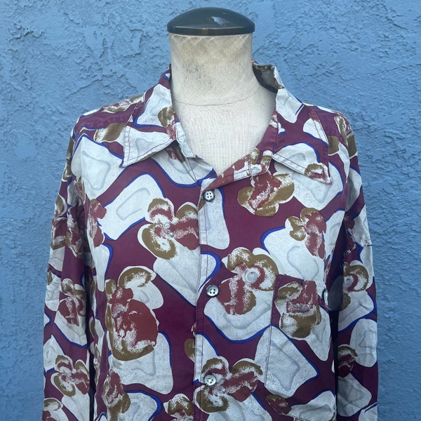 90's Men's Silk Shirt in XL Abstract Print Men's Retro Button Down by JT Beckett