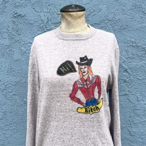 Sweter artystyczny Western Cowgirl Ręcznie robiona sztuka do noszenia Sztuka ludowa Rozmiar M/L