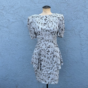 Vintage 80&#39;s Peplum Dress Frill Ruffle Size Medium by Elegance Paris