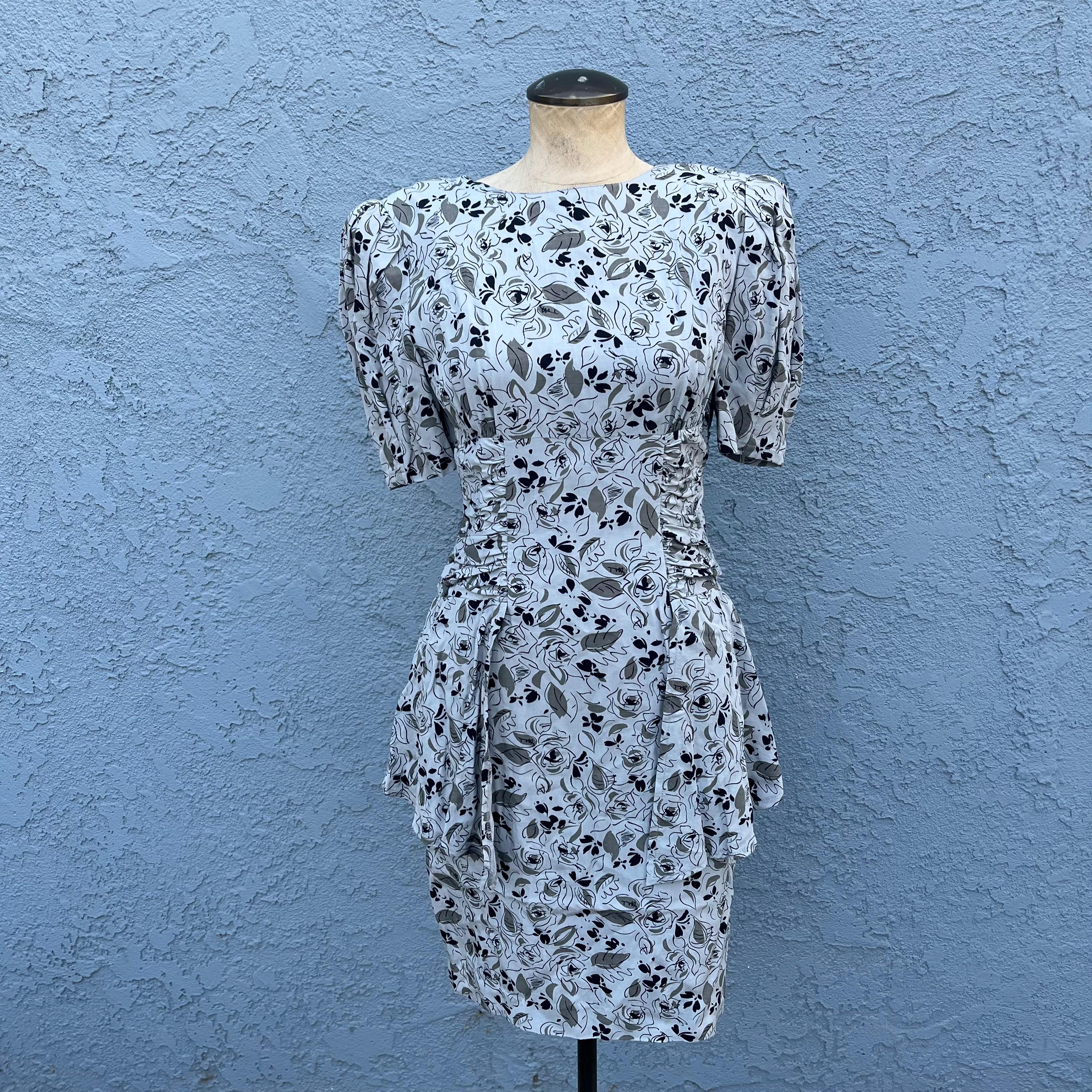 open lace back dress 80s Does 40s Periwinkle Blue Silk Peplum Dress main image 0