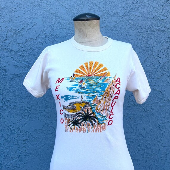 Vintage Mexico T Shirt 50s 60s Acapulco Tee Ringer Retro Mid 