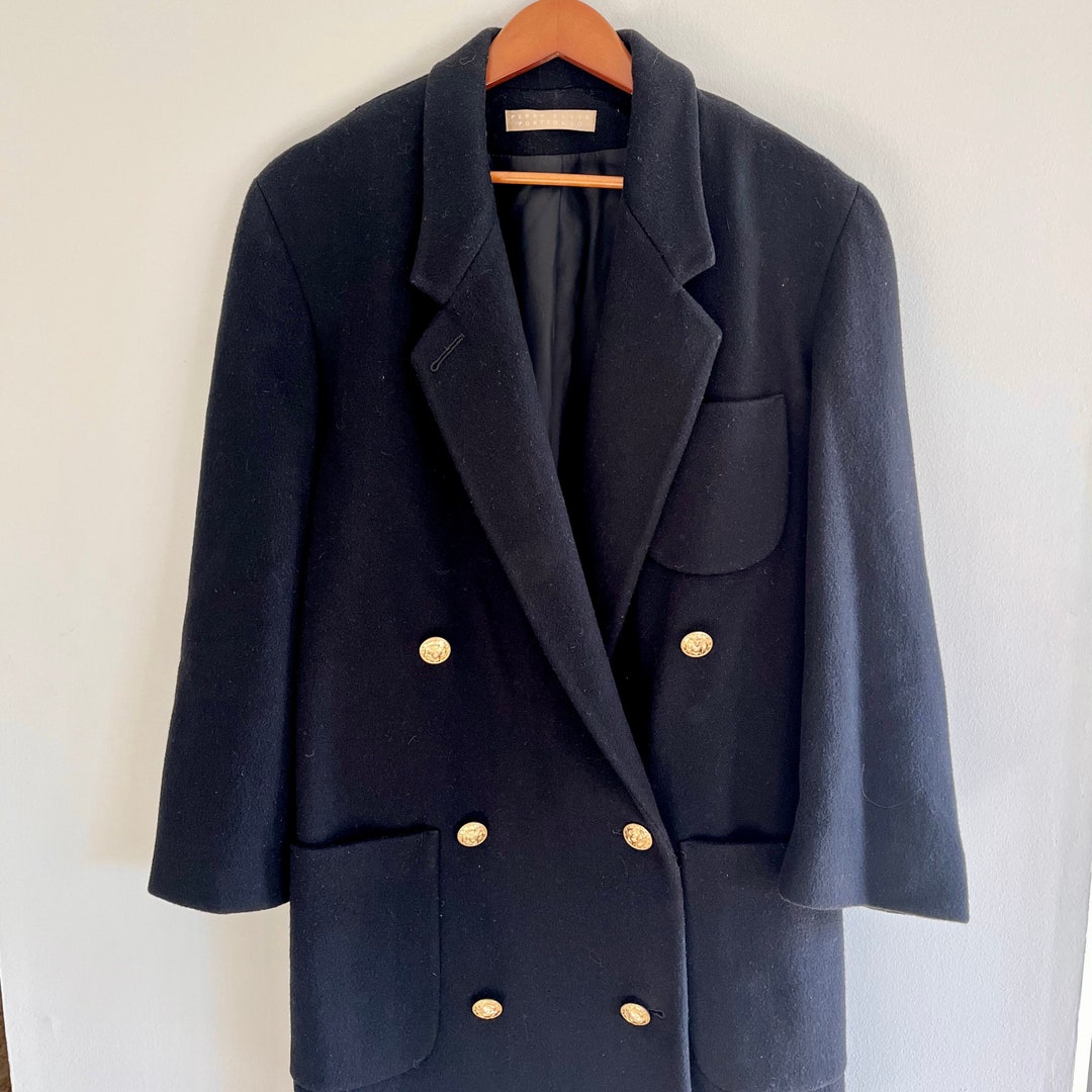 Perry Ellis Black Pea Coat Vintage Womens Large Size 12 Wool Peacoat - Etsy