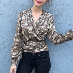 Silk Wrap Top Snake Print Small Diana Gilman Vintage 90s Blouse Animal Print