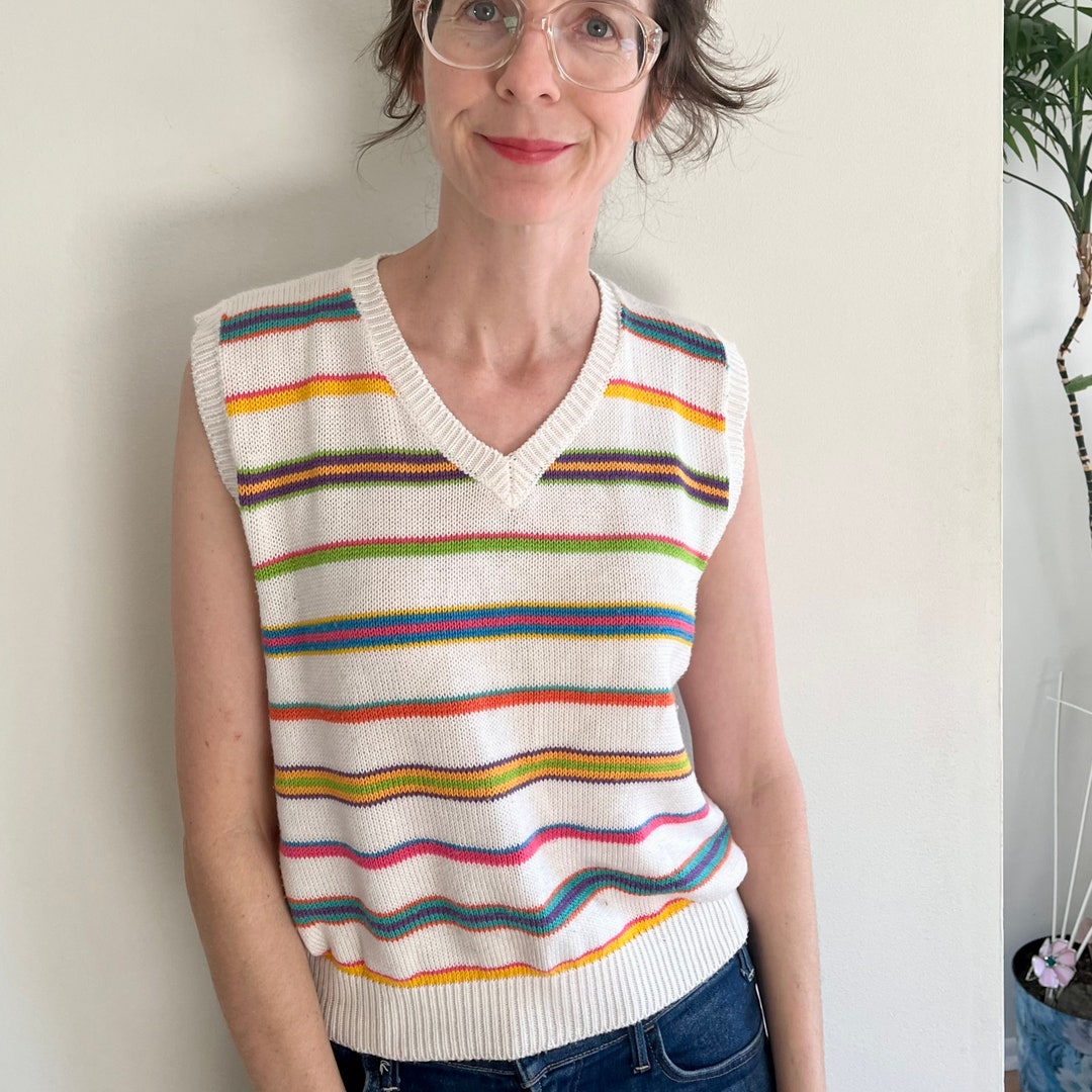 Vintage Striped Rainbow Sweater Vest Esprit Top in Large Etsy