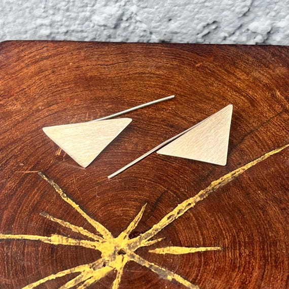 Sterling Silver Triangle Earrings Dangle Backs Wo… - image 2