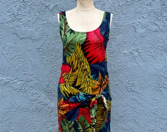 Vintage Tropical Dress Size XS 90's Tie Skirt Bodycon Resort Wear