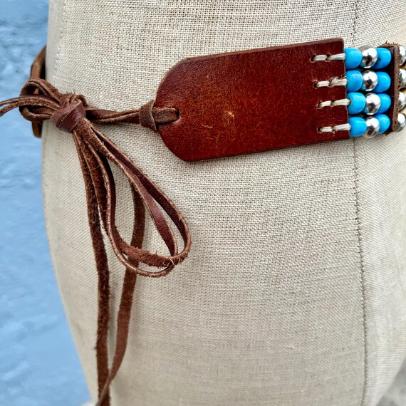 Western Leather Beaded Belt in Small Vintage Southwestern  display picture 3