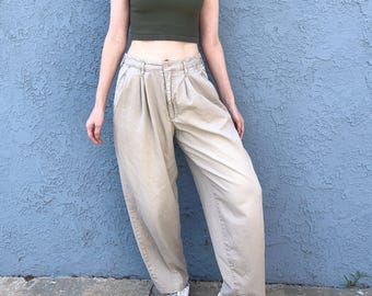 Pantalones chinos de algodón estilo caqui vintage para mujer, talla 29 x 28, corte globo.