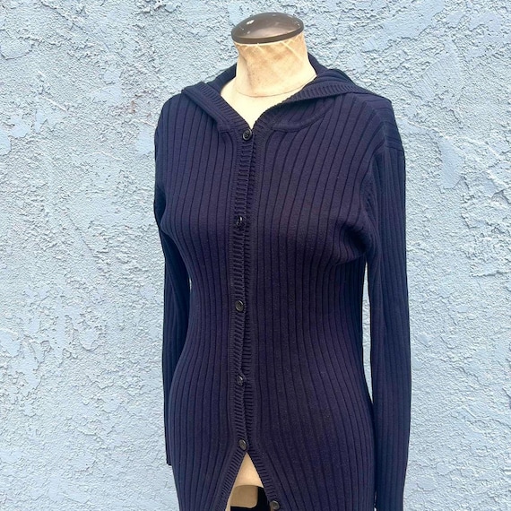 Y2k Ribbed Cardigan Small Duster Sweater 90s style - image 7