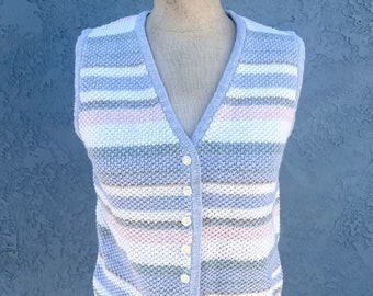 Vintage gestreifte Pullover Weste Pastell stricken Baumwolle Top 90er Jahre Sommer