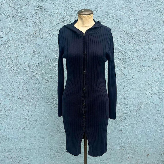 Y2k Ribbed Cardigan Small Duster Sweater 90s style - image 6