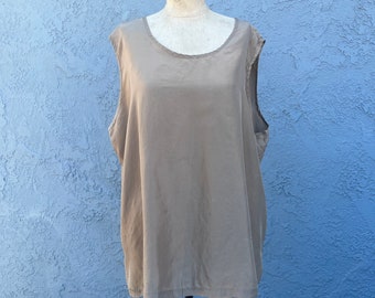 Vintage Silk Tank Top Size 2x Minimalist Plus Size beige 90's Clothing Neutral