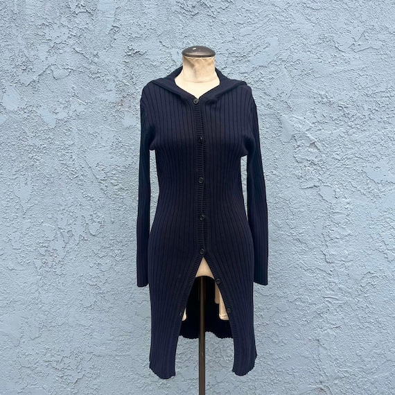 Y2k Ribbed Cardigan Small Duster Sweater 90s style - image 1