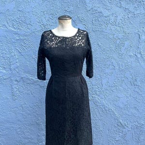 Black Lace Sheath Dress Retro Goth 1950s Size Small