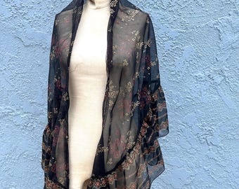Xale vintage floral dos anos 70, tamanho único.