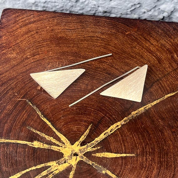 Sterling Silver Triangle Earrings Dangle Backs Wo… - image 3