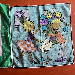 Vintage Handkerchief Set of Two 1950s Hankies Novelty Print Best Wishes Horseshoe