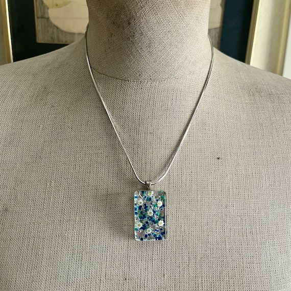 Vintage Fused Glass Necklace Y2k Daisy Dichroic g… - image 1