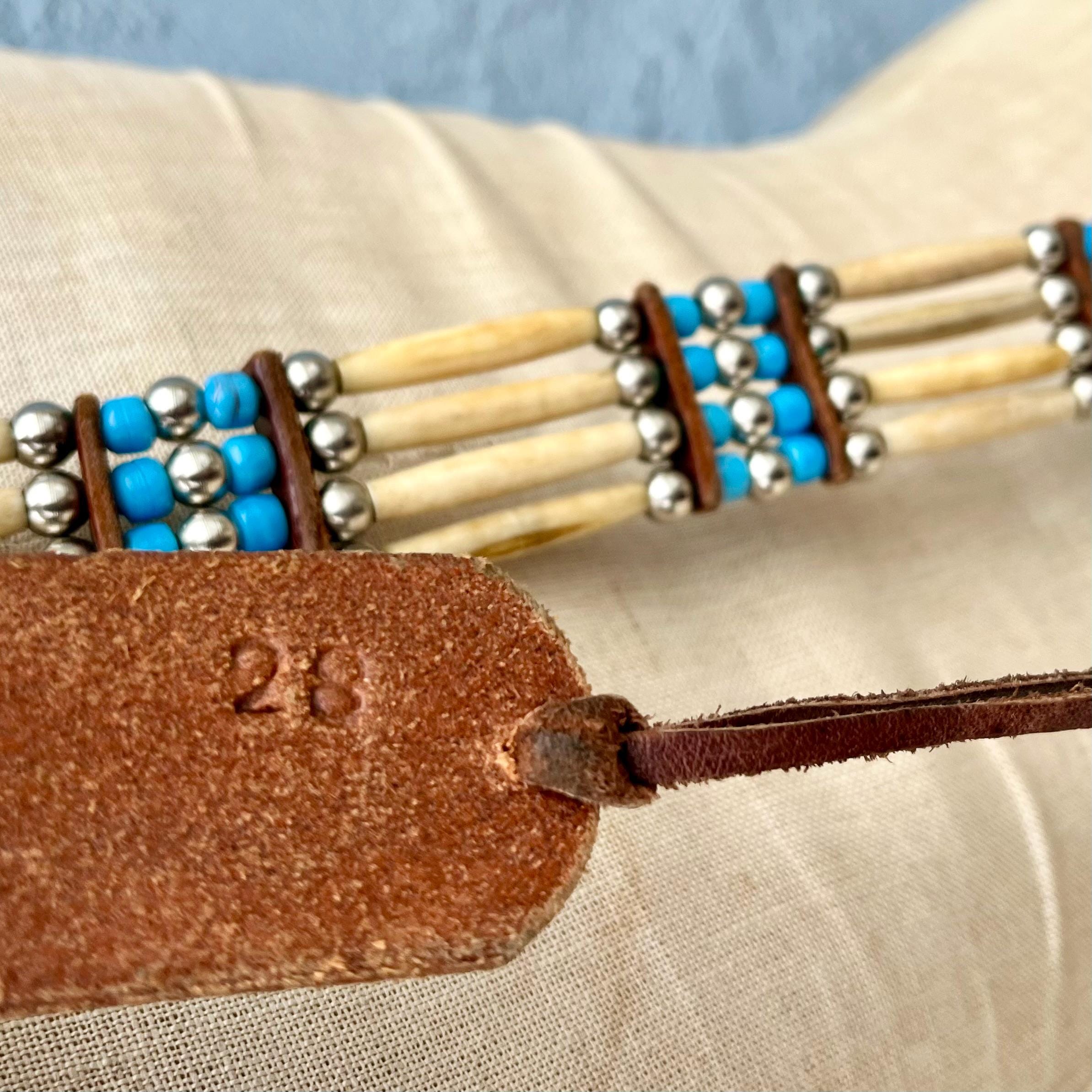 Western Leather Beaded Belt In Small Vintage Southwestern Festival Accessory Western Leather Beaded Belt in Small Vintage Southwestern  main image 2