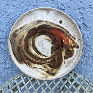 Vintage Ceramic Stoneware Plate 70s Pottery Earth Tone Abstract