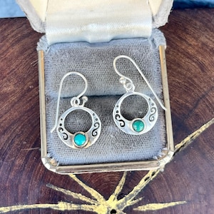 Vintage Turquoise Dangle Earrings in Sterling Silver Women&#39;s Southwestern Jewelry