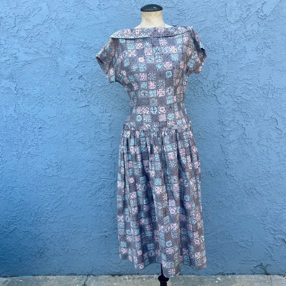 Vintage 50s Dress Mid Century Atomic Clothing in … - image 2