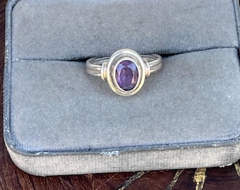 Vintage Amethyst Ring Size 6 1/4 80s Purple Gemstone for Women with February Birthstone