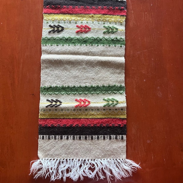 Oaxaca Table Runner Zapotec Banded Saltillo Sampler Rug in wool Vintage Mexican Home Decor