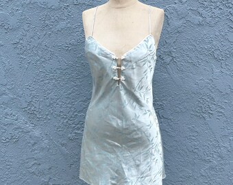 Vintage Valentino Lingerie Blue Brocade Slip in Small 90s designer