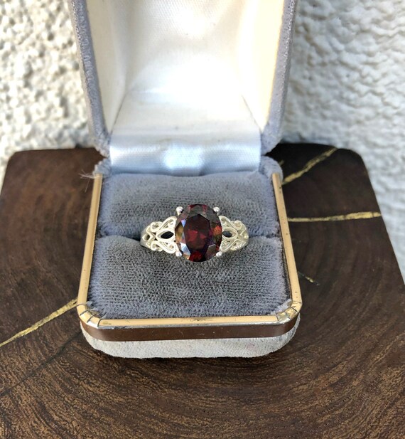 Vintage Red Rhinestone Ring in Size 10 1/4 Cocktai