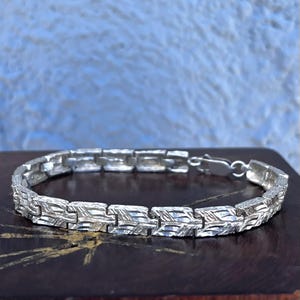 Vintage Silver Tennis Bracelet Art Deco Style Silver Link Bracelet Vintage Deco Jewelry Gift for Mom