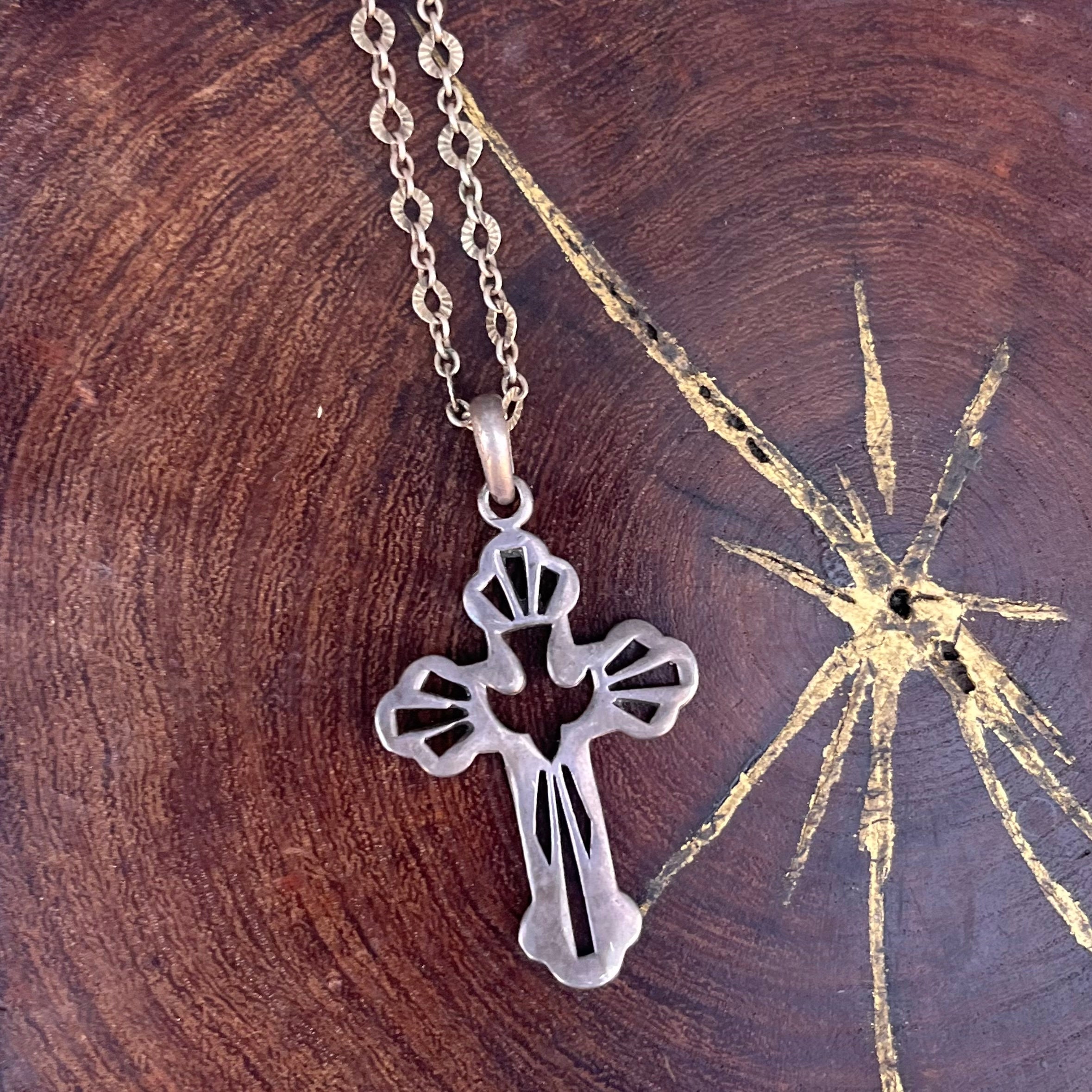 Cross Necklace with Fleuree and Cubic Zirconia Stones - Nontarnish Cross Necklace with Fleuree and Cubic Zirconia Stones - Nontarnish