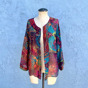 Chico Silk Cover up Jacket 90&#39;s Semi Sheer bohemian top S/M