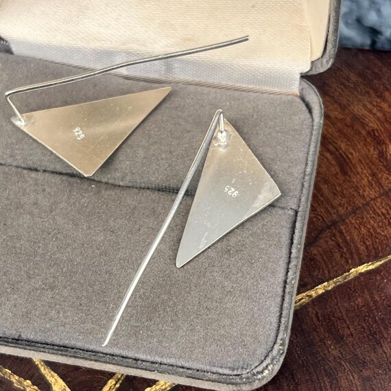 Sterling Silver Triangle Earrings Dangle Backs Wo… - image 4