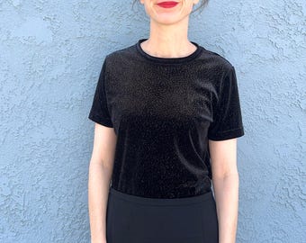 1990s Black Velvet Top with silver sparkles Goth Clothing Whimsigoth