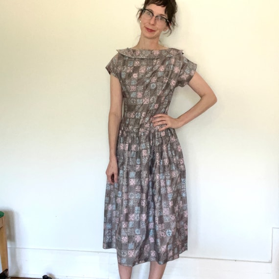 Vintage 50s Dress Mid Century Atomic Clothing in … - image 5