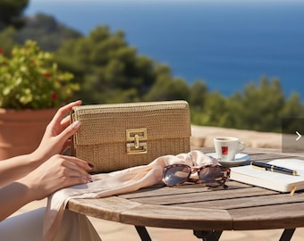 Gewebte Rattan Raffia Stroh Clutch Tasche - Sommer Strand Handtasche